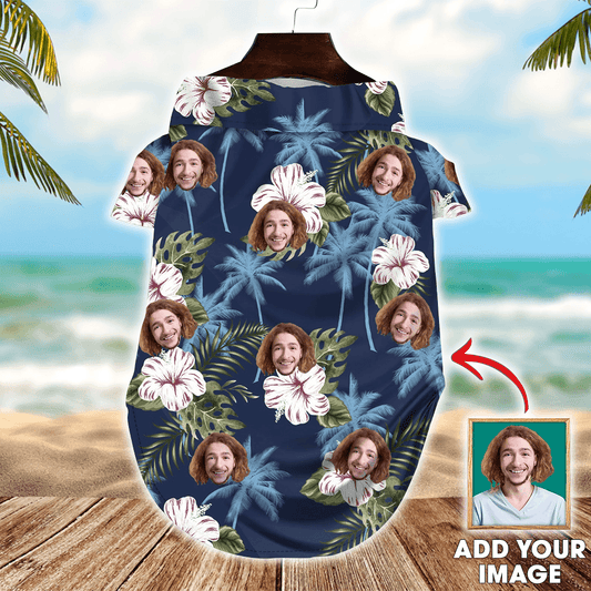 Custom Pet Dog Hawaiian shirt - Custom Photo Pet White And Blue Floral Pattern Personalized Hawaiian Shirt For Pet - Perfect Gift For Pet Lovers - Amzanimalsgift