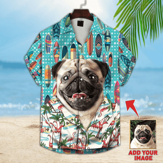 Custom Pet Dog Hawaiian Shirt - Custom Photo Surfing Pattern Sky Blue Color Personalized Hawaiian Shirt - Perfect Gift For Animal Lovers, Friend, Family - Amzanimalsgift