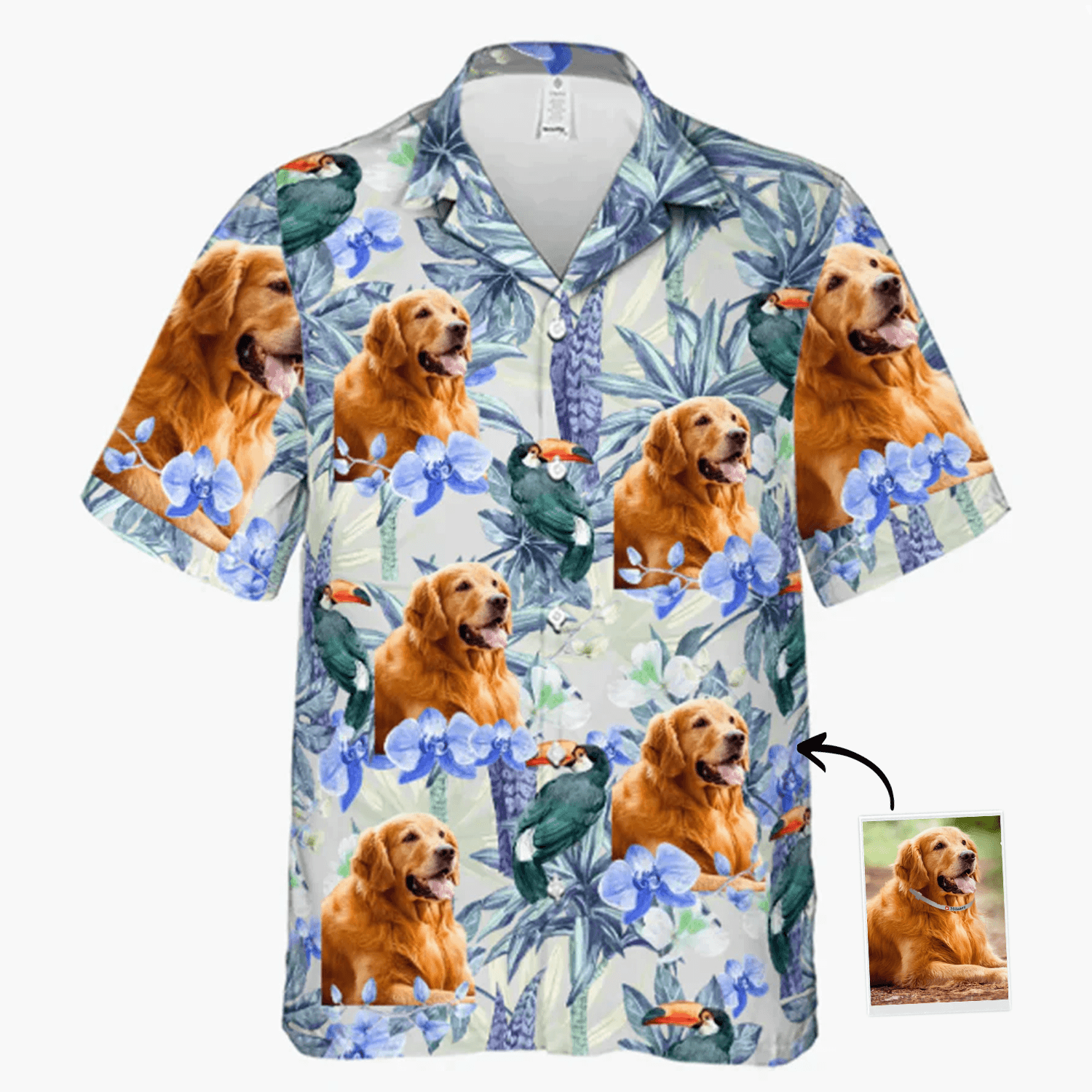 Custom Pet Dog Hawaiian Shirt, Custom Photo Tropical Bird Flower Pattern Personalized Hawaiian Shirt - Gift For Animal Lovers, Friends, Family - Amzanimalsgift