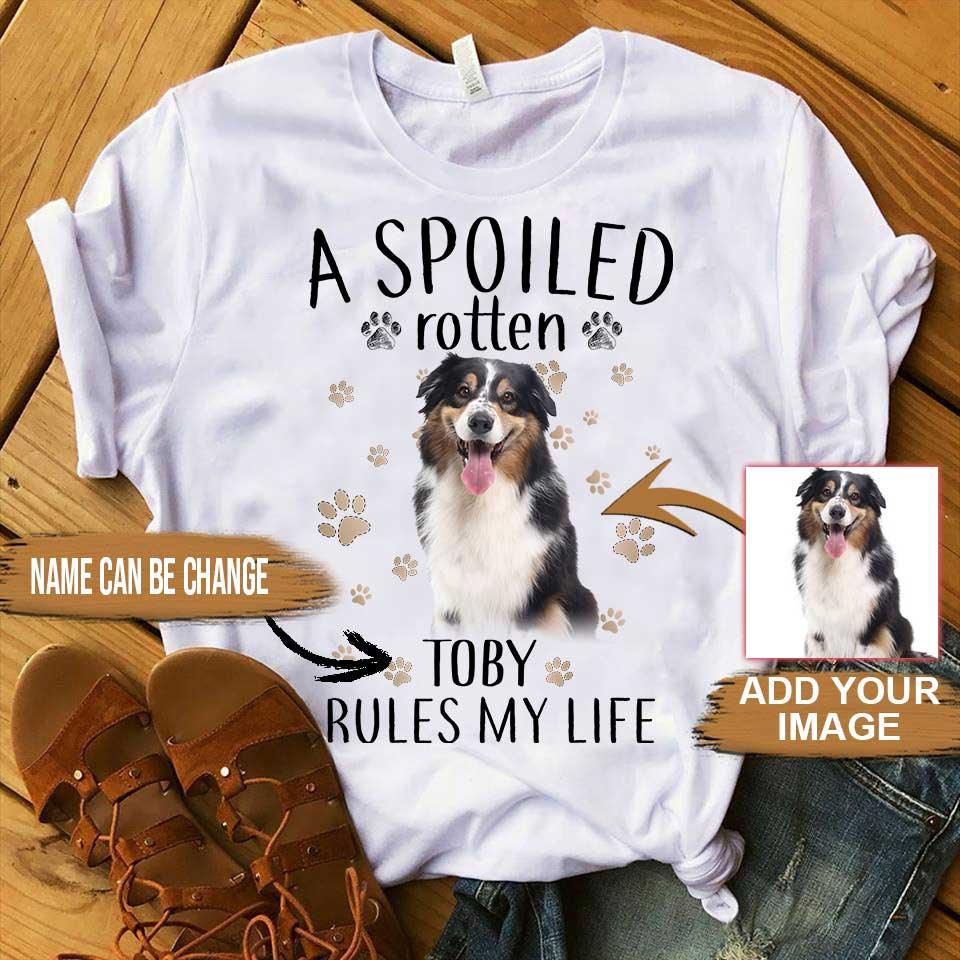 Custom Pet Dog Unisex T Shirt - Customize Name & Photo A Spoiled Rotten Rules My Life Personalized Unisex T Shirt - Gift For Dog Lovers, Friend, Family - Amzanimalsgift