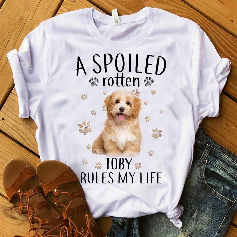 Custom Pet Dog Unisex T Shirt - Customize Name & Photo A Spoiled Rotten Rules My Life Personalized Unisex T Shirt - Gift For Dog Lovers, Friend, Family - Amzanimalsgift