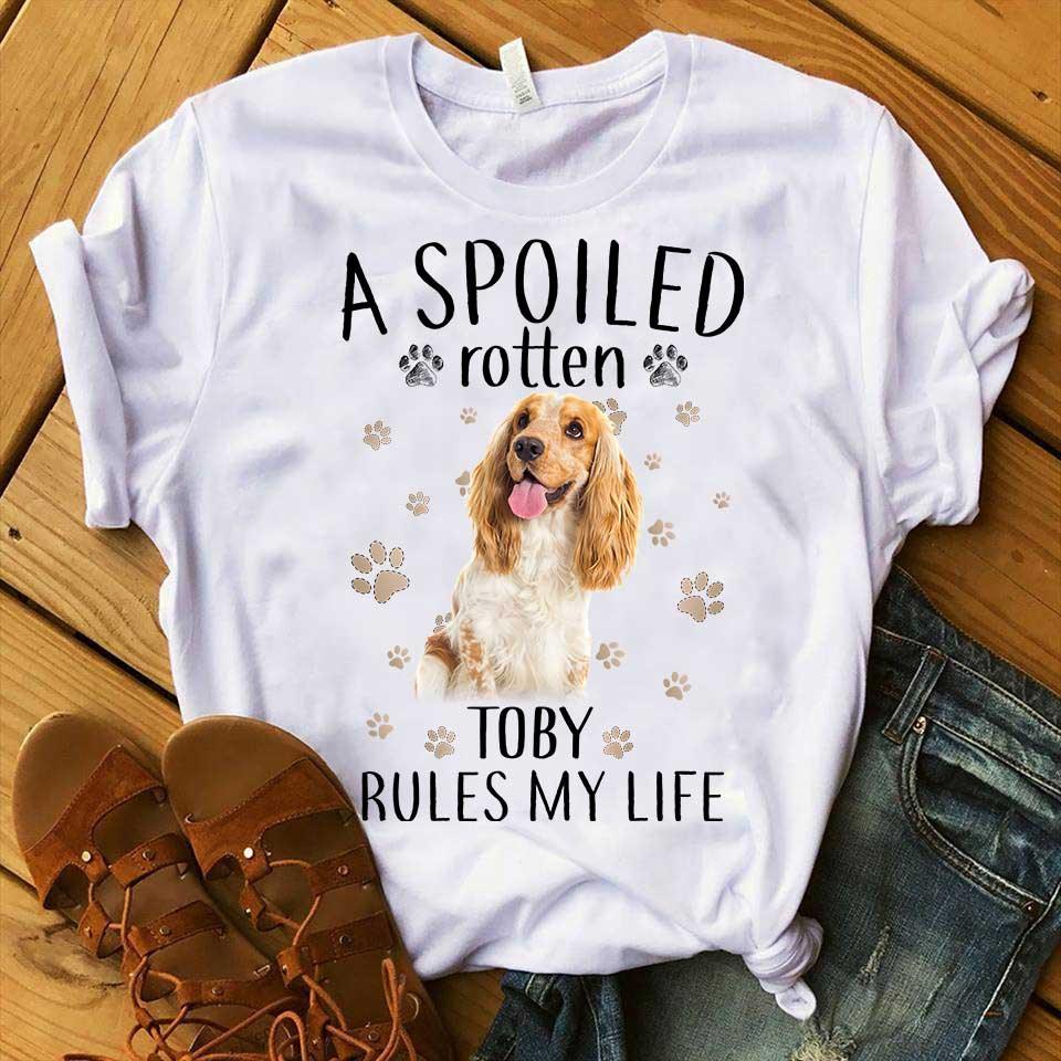 Custom Pet Dog Unisex T Shirt - Customize Name & Photo A Spoiled Rotten Rules My Life Personalized Unisex T Shirt - Gift For Dog Lovers, Friend, Family - Amzanimalsgift
