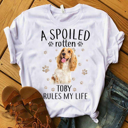 Custom Pet Dog Unisex T Shirt - Customize Name & Photo A Spoiled Rotten Rules My Life Personalized Unisex T Shirt - Gift For Dog Lovers, Friend, Family - Amzanimalsgift