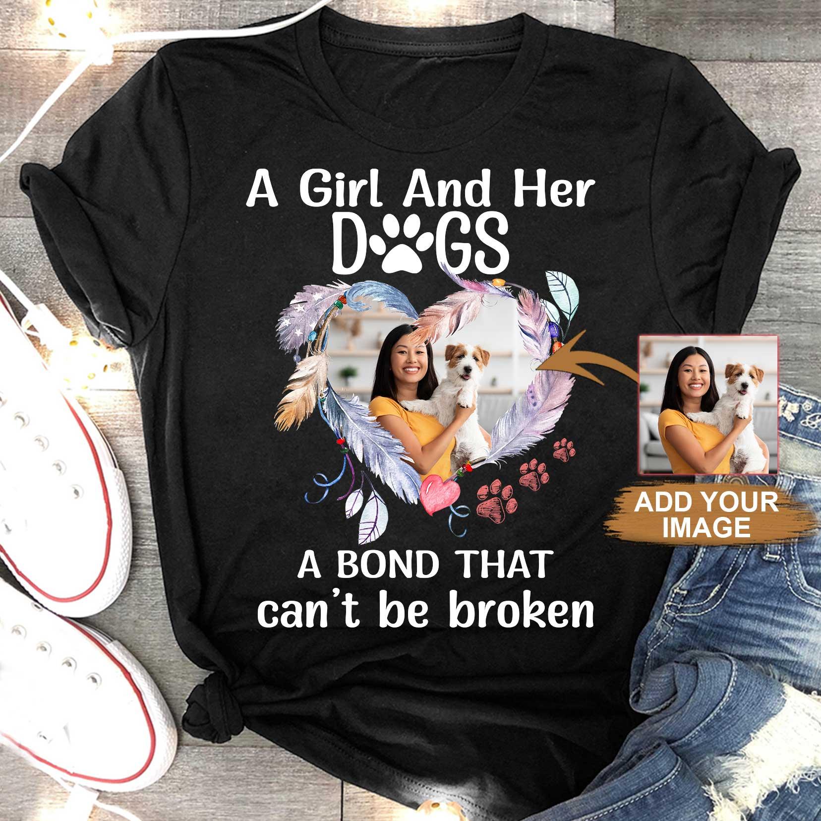 Custom Pet Dog Unisex T Shirt - Customize Photo A Girl And Her Dogs Personalized Unisex T Shirt - Gift For Dog Lovers, Friend, Family - Amzanimalsgift