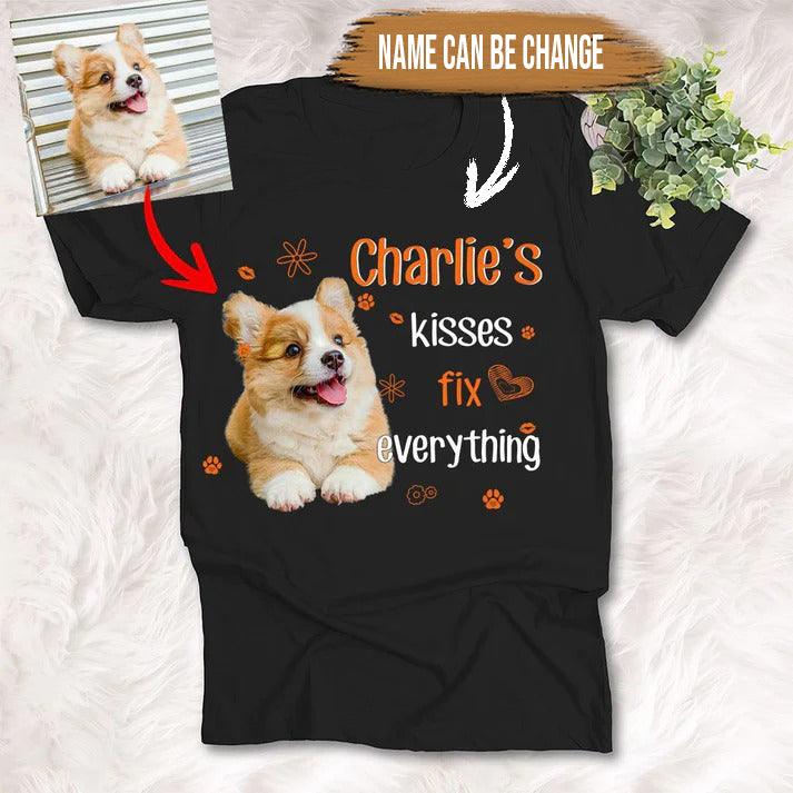 Custom Pet Dog Unisex T Shirt - Kisses Fix Everything Dog Lovers Personalized Unisex T-shirt - Gift for Dog Lovers, Friends, Family - Amzanimalsgift