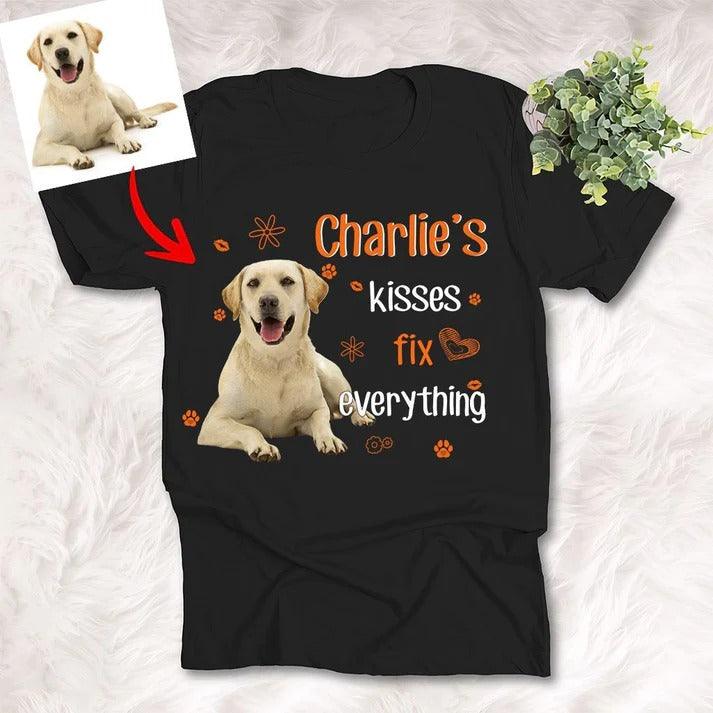 Custom Pet Dog Unisex T Shirt - Kisses Fix Everything Dog Lovers Personalized Unisex T-shirt - Gift for Dog Lovers, Friends, Family - Amzanimalsgift