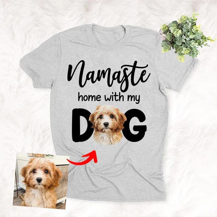 Custom Pet Dog Unisex T Shirt - Namaste Home With My Dog Personalized Unisex T Shirt - Gift For Dog Lovers, Friend, Family - Amzanimalsgift