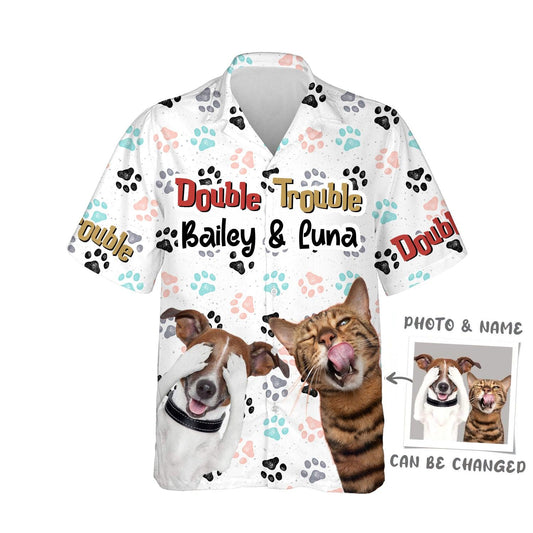 Custom Pets Aloha Hawaii Shirt - Custom Photo Dog Double Trouble Personalized Hawaiian Shirt For Summer - Perfect Gift For Dog Lovers, Cat Lovers Friend, Family - Amzanimalsgift