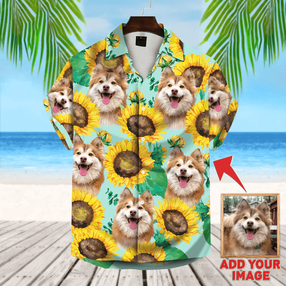 Custom Photo Animal Sunflower Hawaiian Shirt, Personalized Hawaiian Shirts - Perfect Gift For Animal Lovers, Family, Friends - Amzanimalsgift