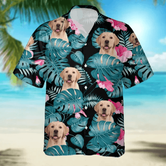 Custom Photo Animal Tropical Leaves Hawaiian Shirt, Personalized Hawaiian Shirts - Perfect Gift For Animal Lover, Family, Friends - Amzanimalsgift