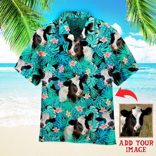 Custom Photo Cow Tropical Custom Hawaiian Shirt, Personalized Hawaiian Shirts - Perfect Gift For Animal Lovers, Family, Friends - Amzanimalsgift
