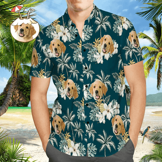 Custom Photo Cute Animal Tropical Leaves Hawaiian Shirt, Personalized Hawaiian Shirts - Perfect Gift For Animal Lovers, Family, Friends - Amzanimalsgift