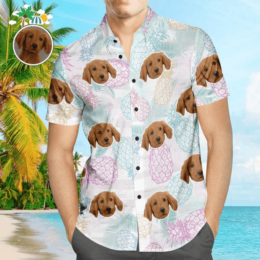 Custom Photo Cute Animal Tropical Leaves Hawaiian Shirt, Personalized Hawaiian Shirts - Perfect Gift For Animal Lovers, Family, Friends - Amzanimalsgift
