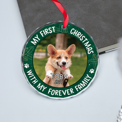 Custom Photo Dog & Cat My Pet Has Come Circle Glass Ornament, First Christmas Ornament Gift For Pet Owners, Pet Lovers