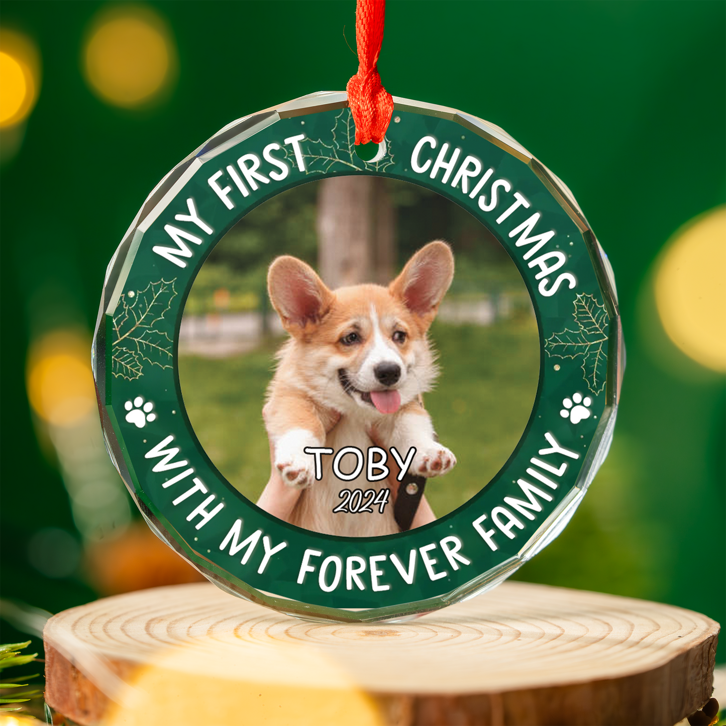 Custom Photo Dog & Cat My Pet Has Come Circle Glass Ornament, First Christmas Ornament Gift For Pet Owners, Pet Lovers