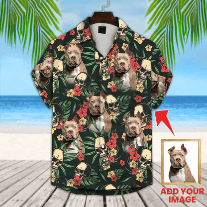 Custom Photo Dog Floral Summer With Palm Trees Pattern Hawaiian Shirt, Personalized Hawaiian Shirts - Perfect Gift For Dog Lovers, Family, Friends - Amzanimalsgift