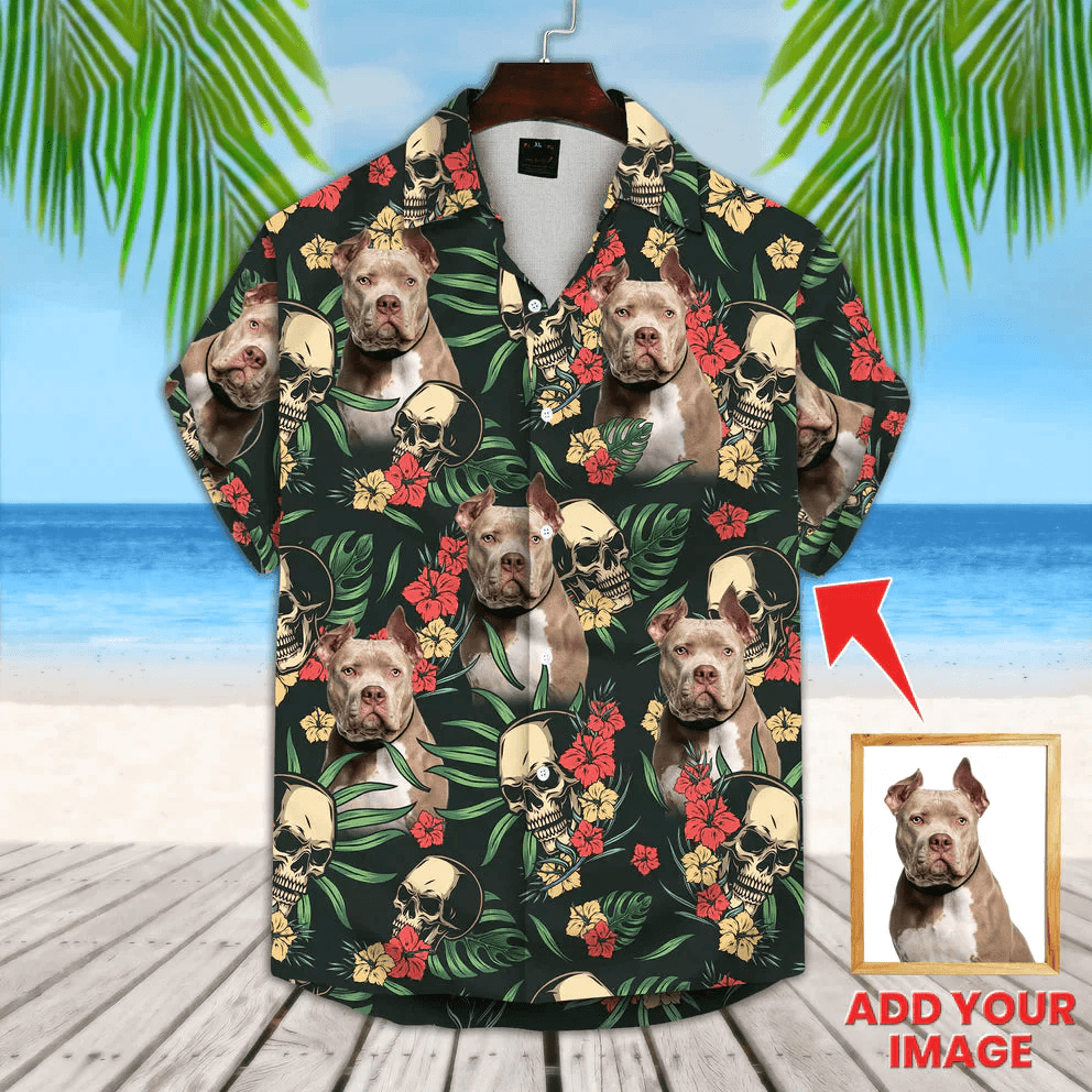 Custom Photo Dog Floral Summer With Palm Trees Pattern Hawaiian Shirt, Personalized Hawaiian Shirts - Perfect Gift For Dog Lovers, Family, Friends - Amzanimalsgift