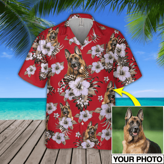 Custom Photo Dog Flowers Pattern Hawaiian Shirt, Personalized Hawaiian Shirts - Perfect Gift For Dog Lovers, Family, Friends - Amzanimalsgift