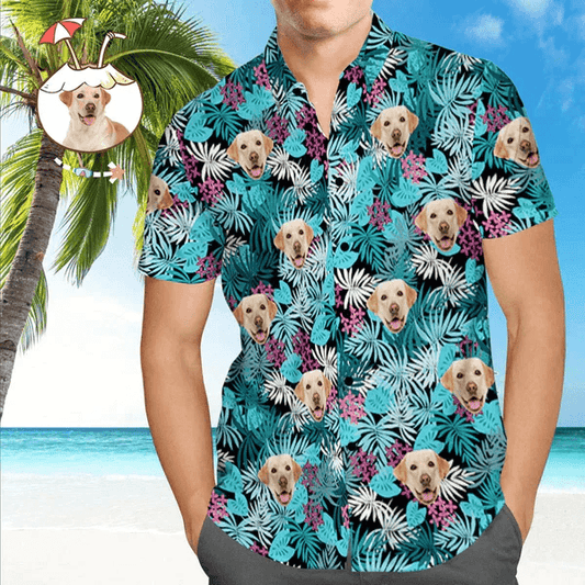 Custom Photo Dog Tropical Leaves Hawaiian Shirt, Personalized Hawaiian Shirts - Perfect Gift For Dog Lovers, Family, Friends - Amzanimalsgift