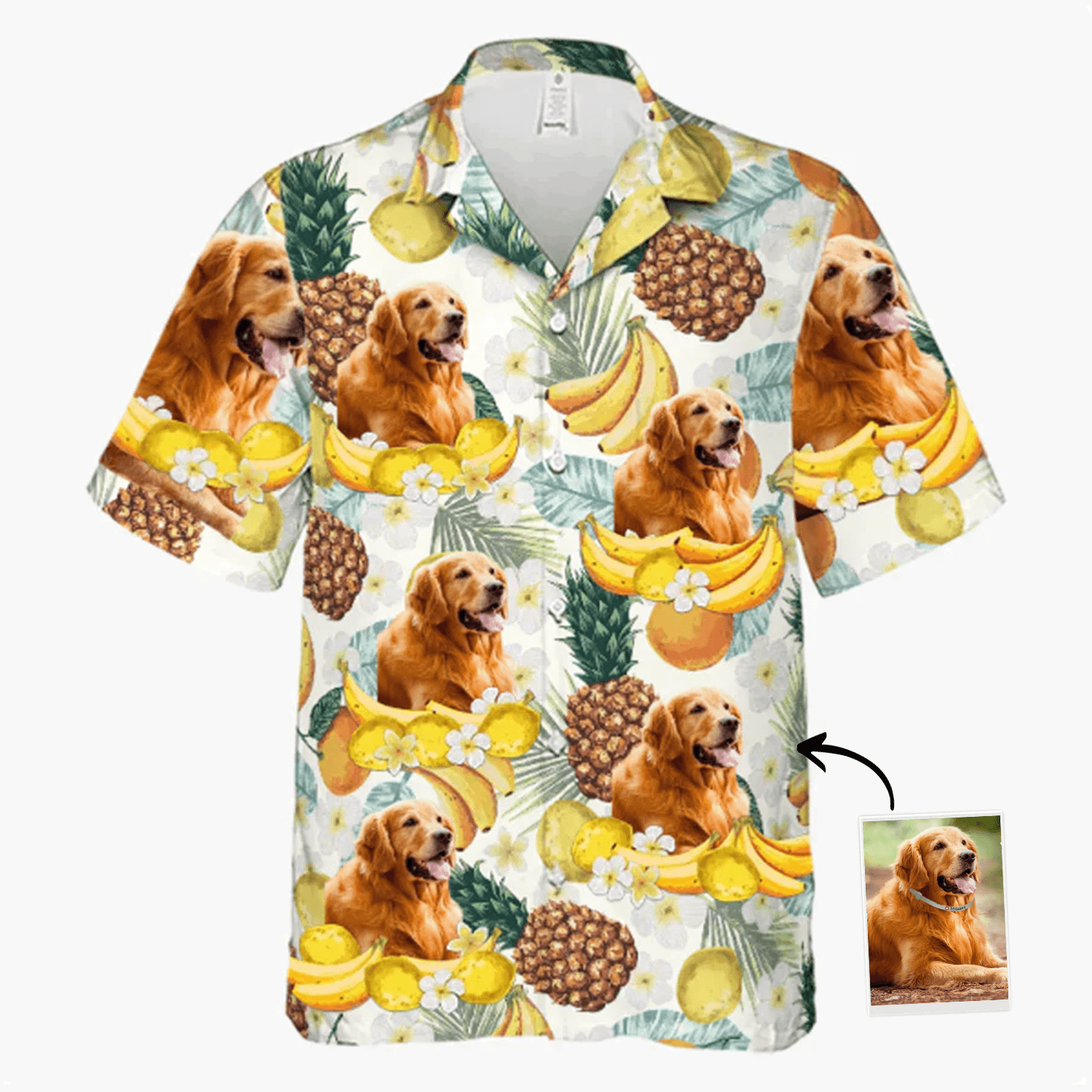 Custom Photo Pet Tropical Fruit Pattern Hawaiian Shirt, Personalized Hawaiian Shirts - Perfect Gift For Animal Lovers, Friends, Family - Amzanimalsgift