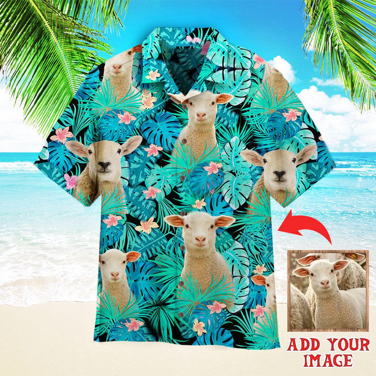 Custom Photo Sheep Tropical Custom Hawaiian Shirt, Personalized Hawaiian Shirts - Perfect Gift For Animal Lovers, Friends, Family - Amzanimalsgift