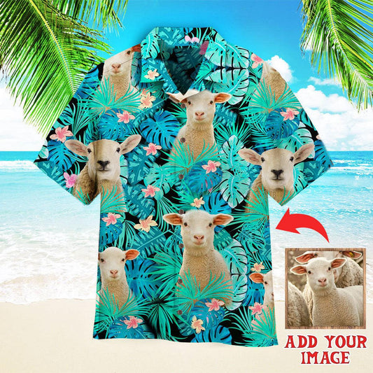 Custom Photo Sheep Tropical Custom Hawaiian Shirt, Personalized Hawaiian Shirts - Perfect Gift For Animal Lovers, Friends, Family - Amzanimalsgift