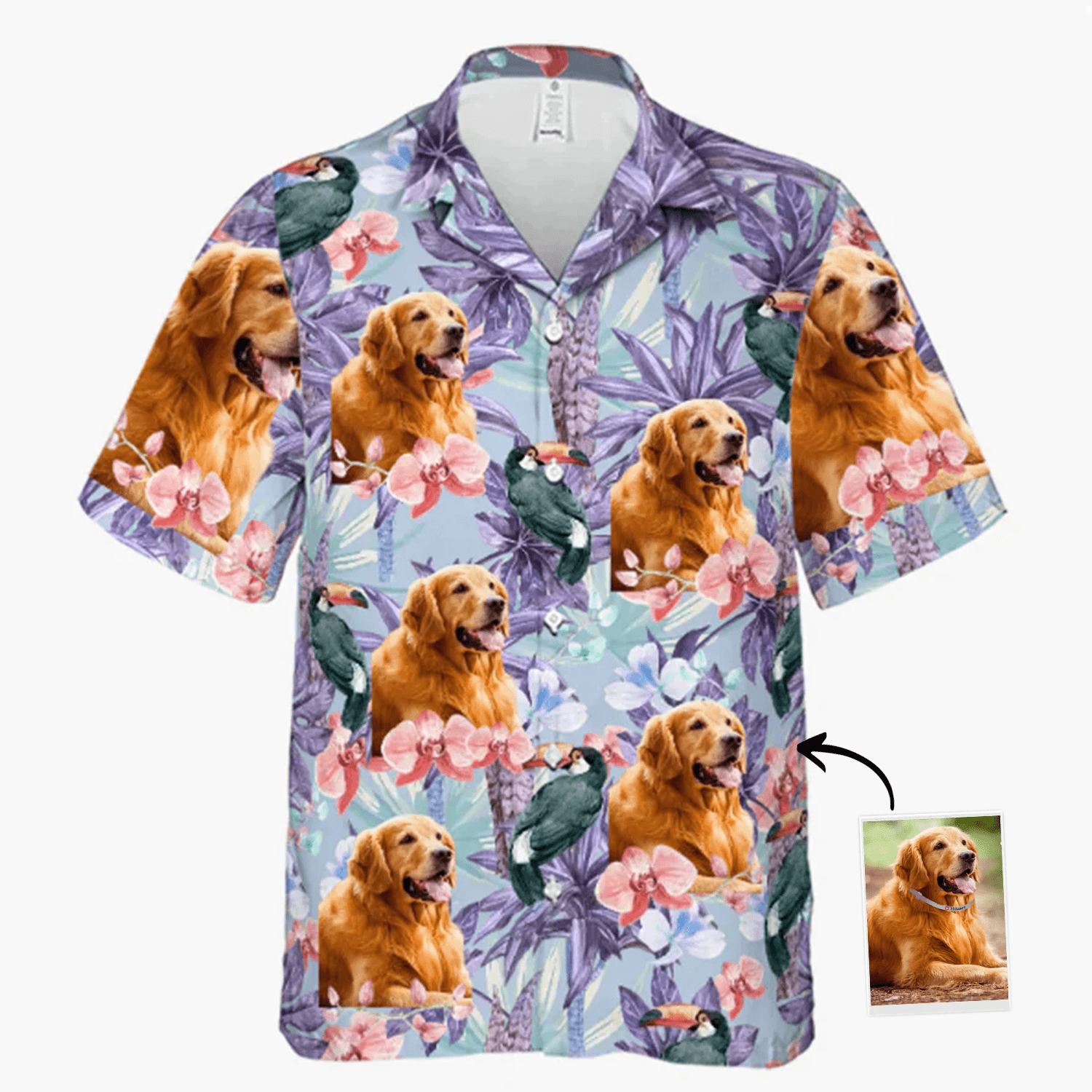 Custom Photo Tropical Bird Flower Pattern Hawaiian Shirt, Personalized Hawaiian Shirts - Perfect Gift For Animal Lovers, Friends, Family - Amzanimalsgift