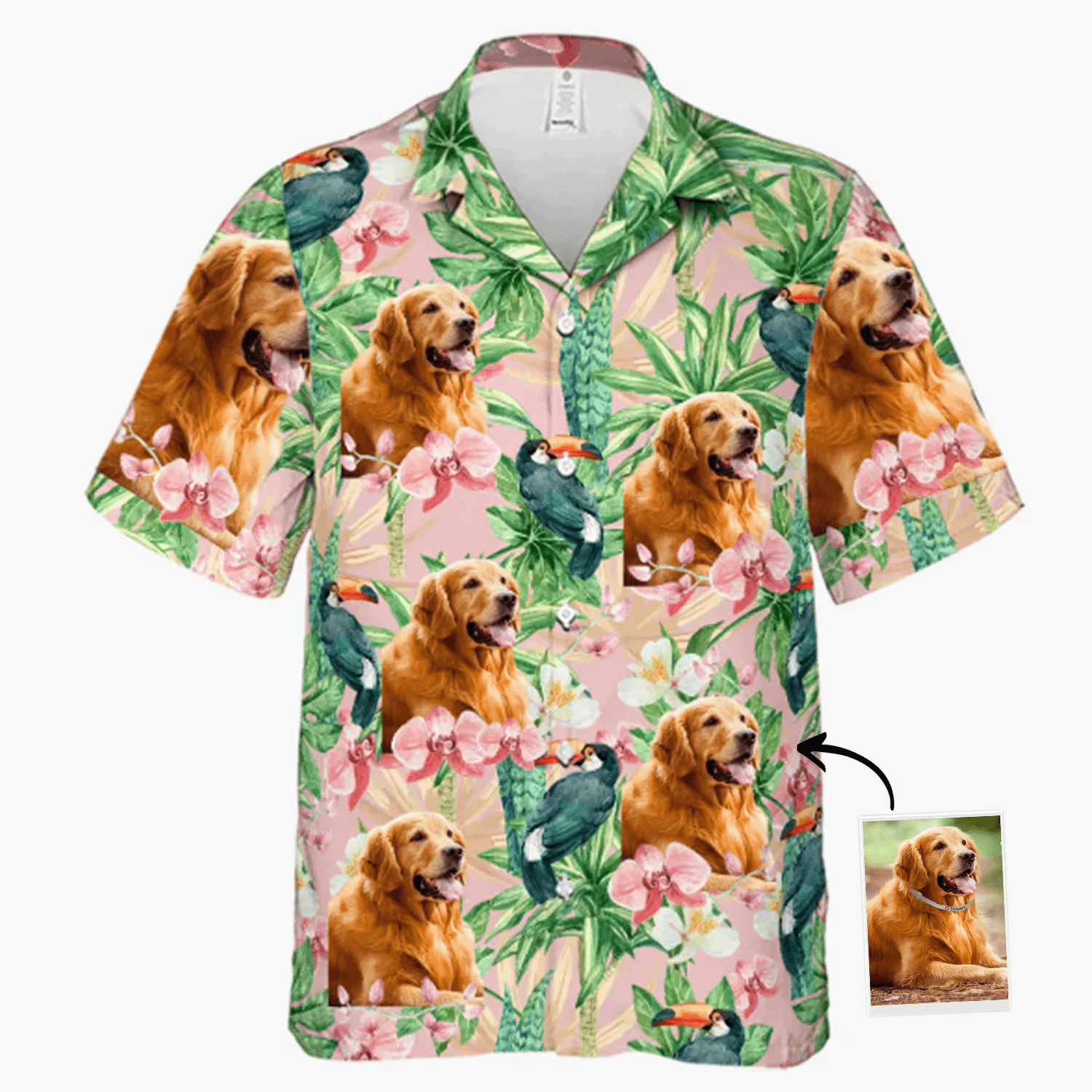 Custom Photo Tropical Bird Pattern Hawaiian Shirt, Personalized Hawaiian Shirts - Perfect Gift For Animal Lovers, Friends, Family - Amzanimalsgift