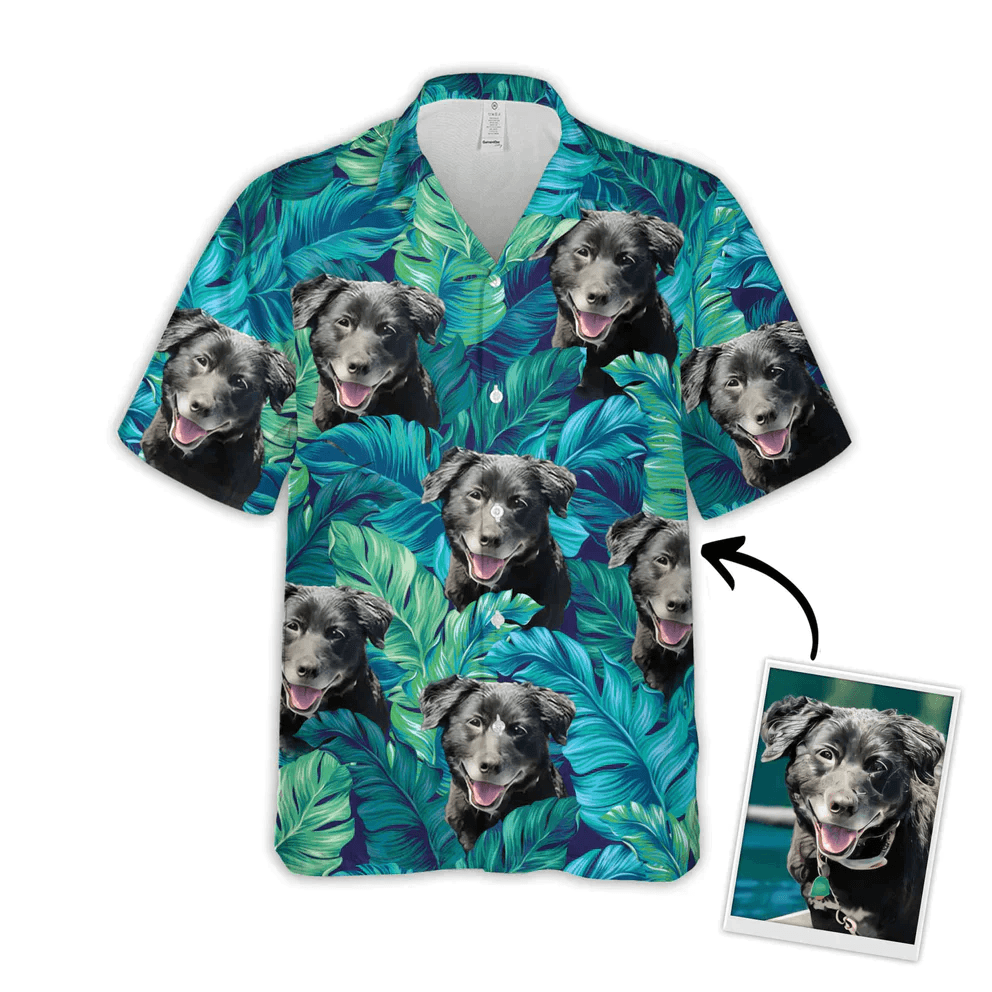 Custom Photo Tropical Leaves Grunge Leopard Camouflage Spots Pattern Hawaiian Shirt, Personalized Hawaiian Shirts - Perfect Gift For Animal Lovers, Friends, Family - Amzanimalsgift