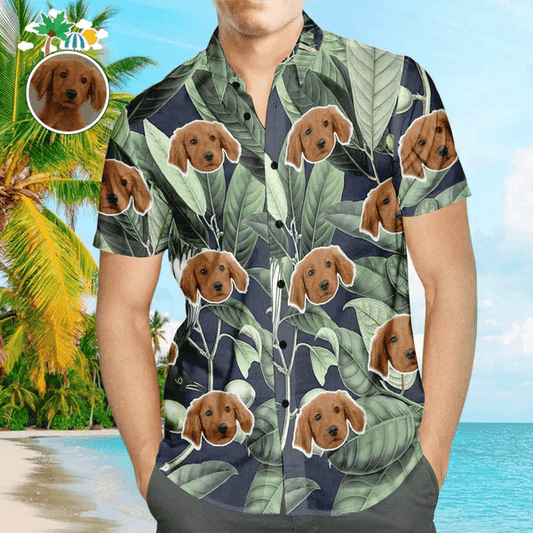Custom Photo Tropical Leaves Pattern Hawaiian Shirt, Personalized Hawaiian Shirts - Perfect Gift For Animal Lovers, Friends, Family - Amzanimalsgift