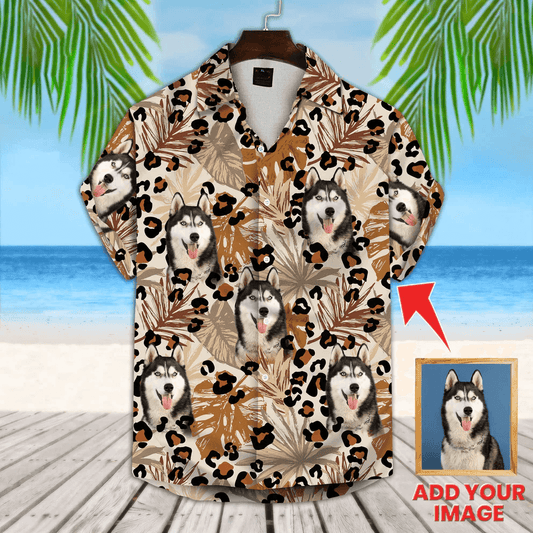 Custom Photo Tropical Leaves Pattern Hawaiian Shirt, Personalized Hawaiian Shirts - Perfect Gift For Animal Lovers, Friends, Family - Amzanimalsgift