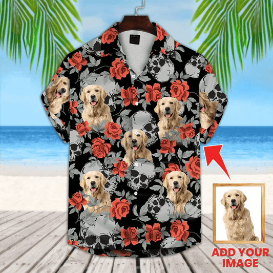 Custom Photo Tropical Leaves Skull Pattern Hawaiian Shirt, Personalized Hawaiian Shirts - Perfect Gift For Animal Lovers, Friends, Family - Amzanimalsgift