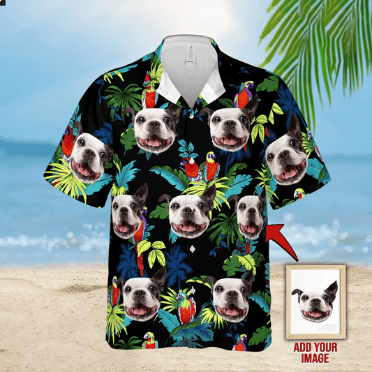 Custom Photo Tropical Pattern Dog Hawaiian Shirt, Personalized Hawaiian Shirts - Perfect Gift For Dog Lovers, Friends, Family - Amzanimalsgift