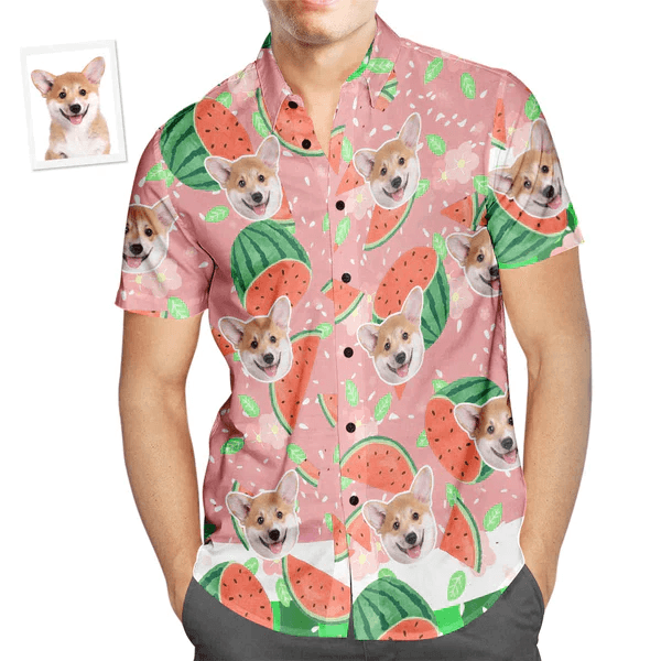Custom Photo Watermelon Pattern Hawaiian Shirt, Personalized Hawaiian Shirt - Perfect Gift For Animal Lovers, Friends, Family - Amzanimalsgift