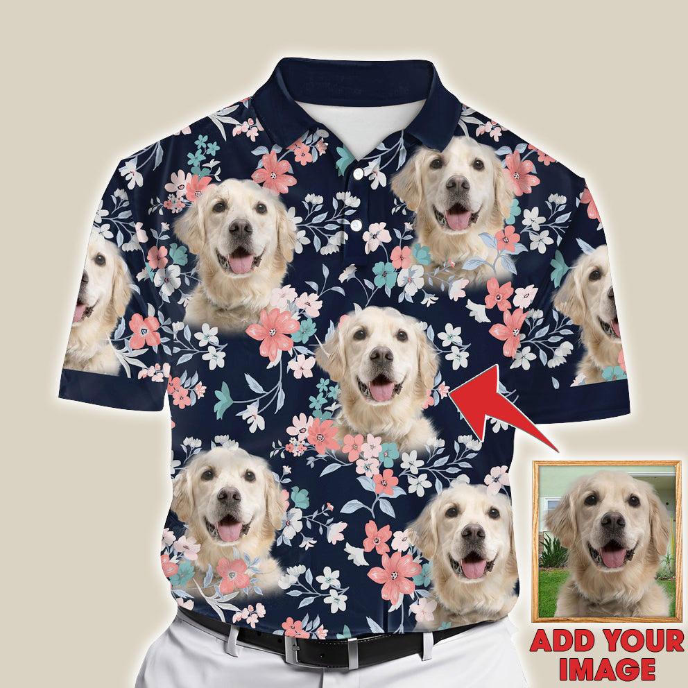 Custom Polo Shirt With Dog Face, Pet Face Polo Shirt, Summer Flower Pattern Personalized Polo Shirt For Dog Dad - Perfect Gift For Men, Dog Lover - Amzanimalsgift