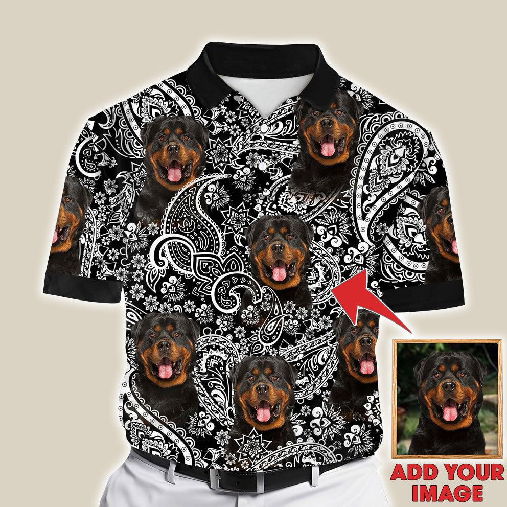 Custom Polo Shirt With Dog Face, Pet Polo Shirt, Black Flower Pattern Personalized Polo Shirt For Dog Dad - Perfect Gift For Men, Dog Lover - Amzanimalsgift