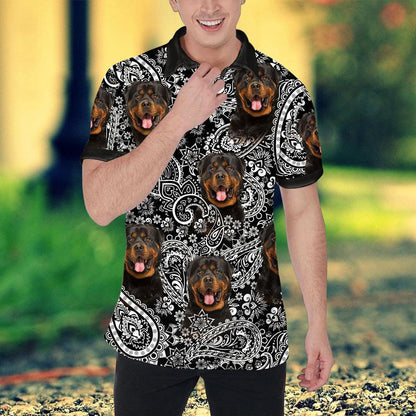 Custom Polo Shirt With Dog Face, Pet Polo Shirt, Black Flower Pattern Personalized Polo Shirt For Dog Dad - Perfect Gift For Men, Dog Lover - Amzanimalsgift