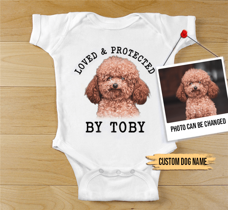 Custom Poodle Baby Onesies, Loved & Protected By Custom Dog Newborn Onesies, Personalized Onesies - Perfect Gift For Baby, Baby Gift Onesie - Amzanimalsgift
