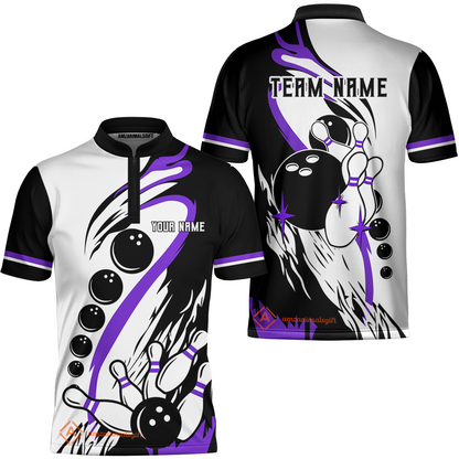 Custom Purple Turquoise Retro Bowling League Jersey, Custom Bowling Team Jerseys Polo Shirts, Custom Bowling Uniforms Jerseys