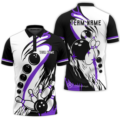 Custom Purple Turquoise Retro Bowling League Jersey, Custom Bowling Team Jerseys Polo Shirts, Custom Bowling Uniforms Jerseys