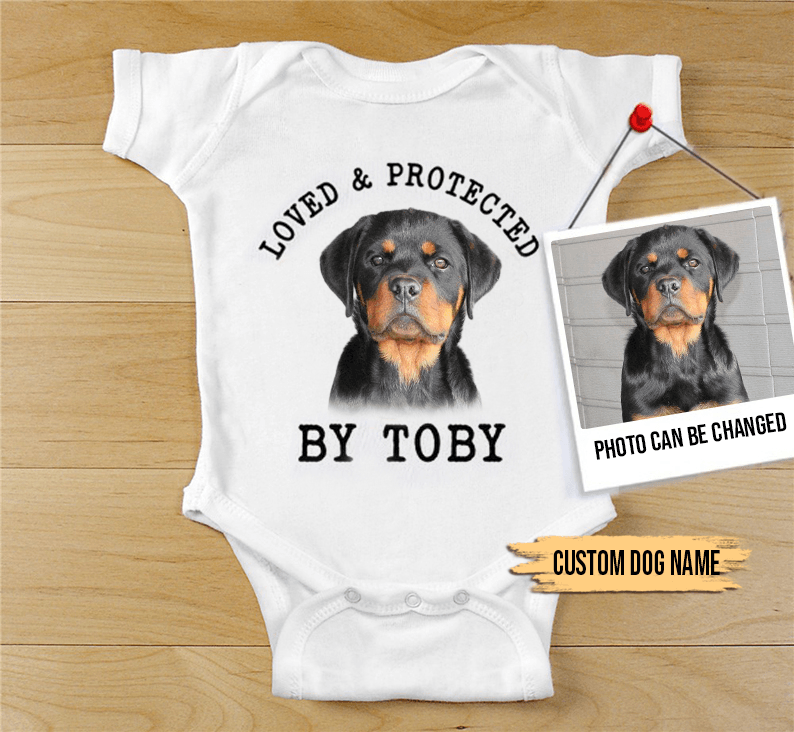 Custom Rottweiler Baby Onesies, Loved & Protected By Custom Dog Newborn Onesies, Personalized Onesies - Perfect Gift For Baby, Baby Gift Onesie - Amzanimalsgift