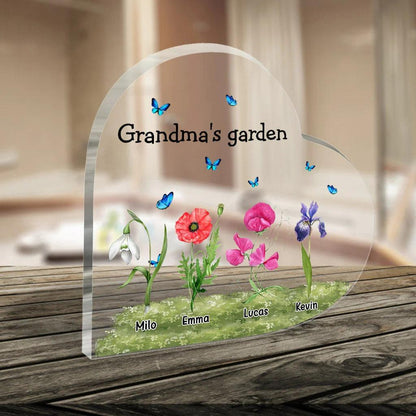 Custom Shaped Acrylic Plaque, Grandma's Garden Birth Month Flower, Mother's Day Acrylic Plaque, Personalized Perfect Gift For Mother, Grandma, Family - Amzanimalsgift