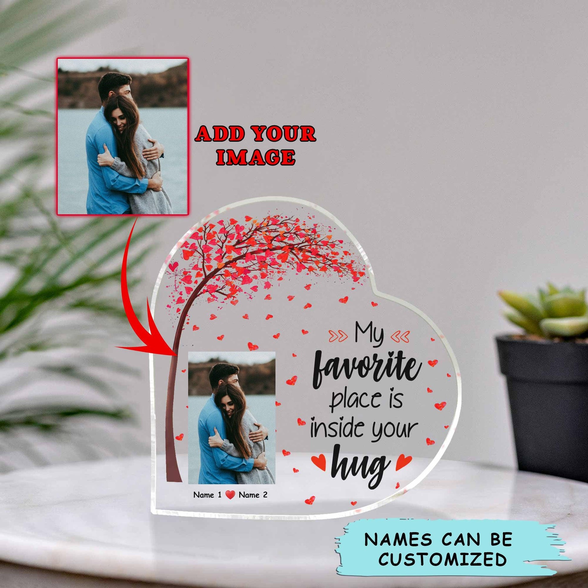 Custom Shaped Acrylic Plaque - Personalized Couple My Favorite Place Is Inside Your Hug Custom Shaped Acrylic Plaque - Perfect Gift For Wife, Husband - Amzanimalsgift