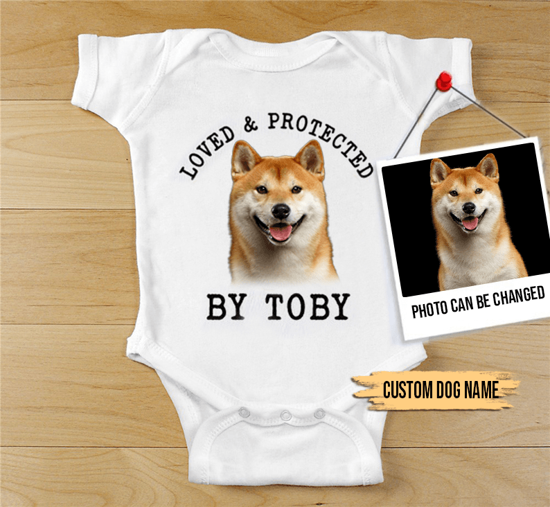 Custom Shiba Inu Baby Onesies, Loved & Protected By Custom Dog Newborn Onesies, Personalized Onesies - Perfect Gift For Baby, Baby Gift Onesie - Amzanimalsgift