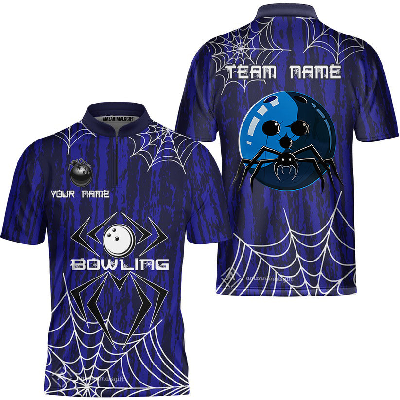 Custom Spider Blue Camo Bowling Team Jersey Polo Shirts, Halloween Bowling Team Uniforms Jerseys, Personalized Name And Team Name
