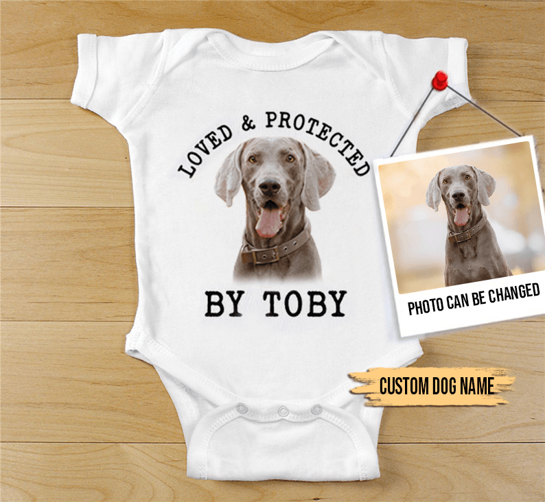 Custom Weimaraner Baby Onesies, Loved & Protected By Custom Dog Newborn Onesies, Personalized Onesies - Perfect Gift For Baby, Baby Gift Onesie - Amzanimalsgift