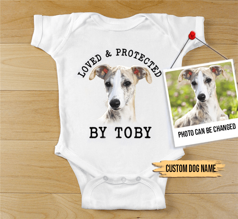 Custom Whippet Baby Onesies, Loved & Protected By Custom Dog Newborn Onesies, Personalized Onesies - Perfect Gift For Baby, Baby Gift Onesie - Amzanimalsgift