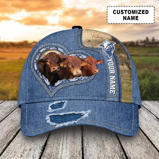 Customized Beefmaster Cattle Caps, Beefmaster Cow And Denim Pattern Hats, Best Farm Hat For Men Women Farmer