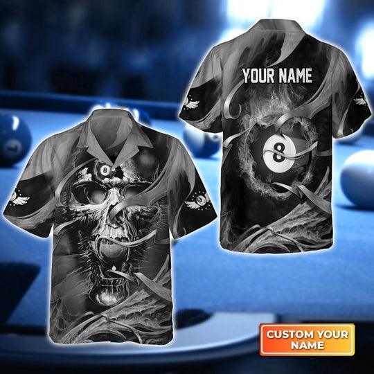Customized Billiard Hawaiian Shirts, Skull With 8-Ball Billiards Personalized Aloha Shirt - Gift For Billiard Lovers, Billiard Players - Amzanimalsgift
