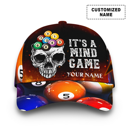 Customized Billiards Hat, Skull Billiards It's A Mind Game Red Classic Caps, Perfect Gift For Billiard Players, Team